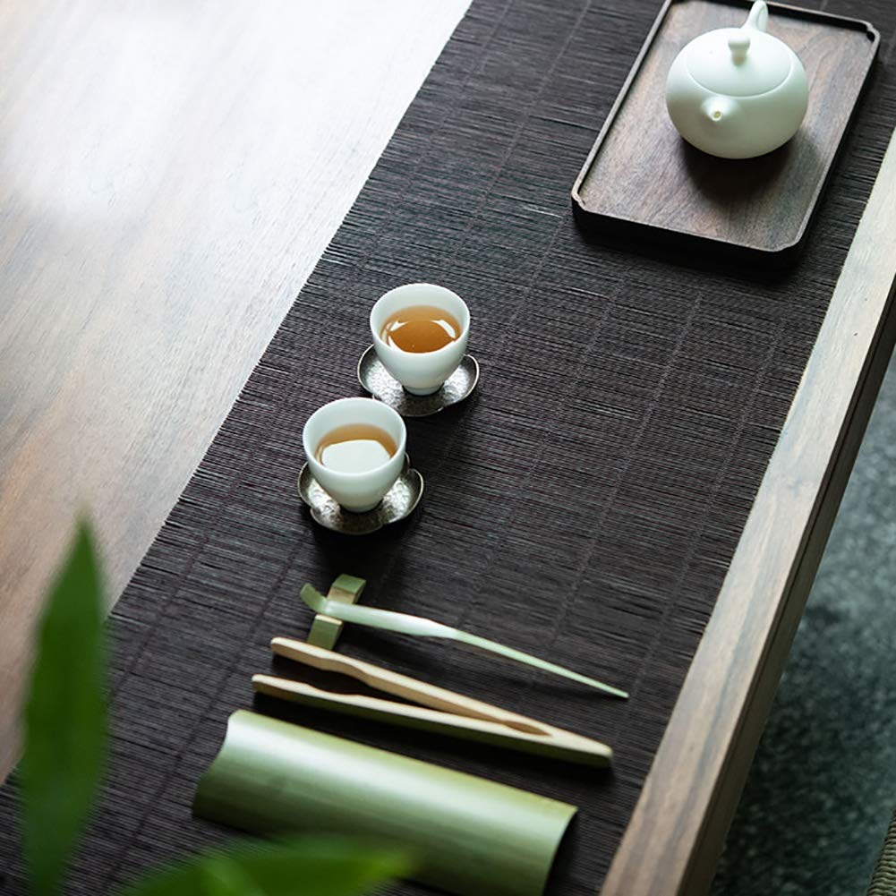 Chemin de Table en Bambou Naturel, Bambou rétro-Tapis de thé/café tissé de Couleur carbonisée-décor de cérémonie du thé for Salon de thé(40x180cm)