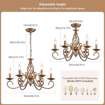 Ganeed Rustic French Country Chandelier Antique Bronze 6 Lights | Vintage Farmhouse Pendant Light Antique Metal Adjustable Height Ceiling Lamp for Island Kitchen Dining Room Living Room