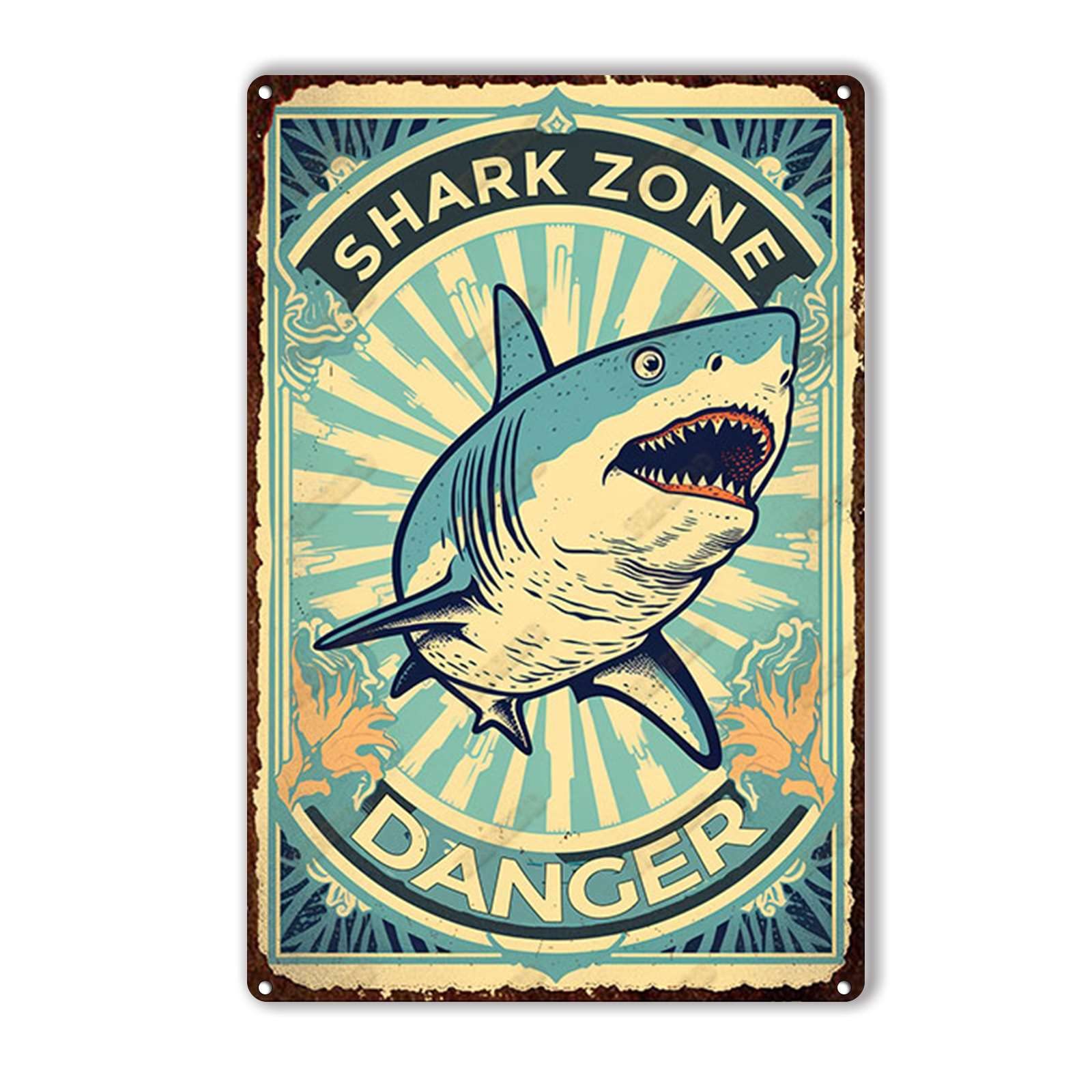 Anceky Vintage Tin Sign Danger Shark Zone Metal Tin Sign Retro Wall Decor For Home Outdoor Garage Kitchen Yard 12×8 Inch