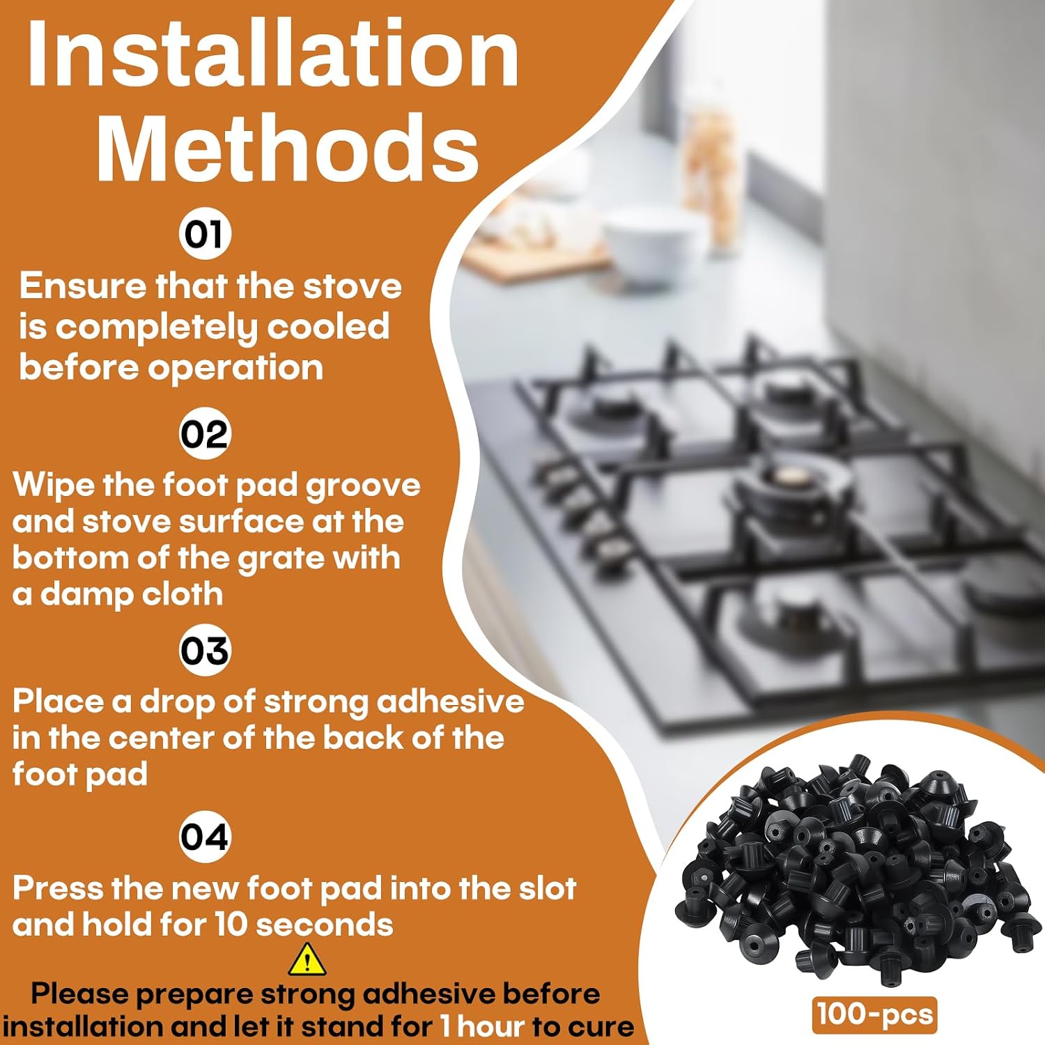 100-Pack 5304475129 Rubber Grate Feet for Gas Stove Top Grate