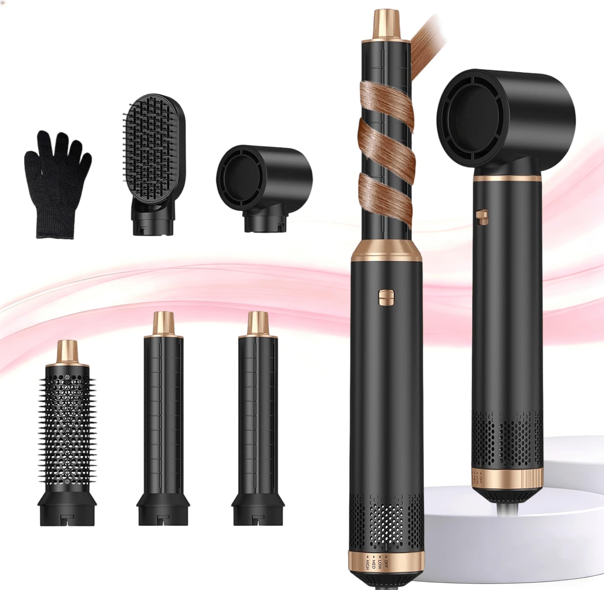 UKLISS Hair Styler Set Hairstyler 5 in 1 Haarstyler - Airstyler Air Curlers Föhn 5 in 1 mit Rundbürstenföhn Haarstyler Warmluftbürste Lockenstab Thermal Brush für Glätten, Trocknen, Volumen, Locken
