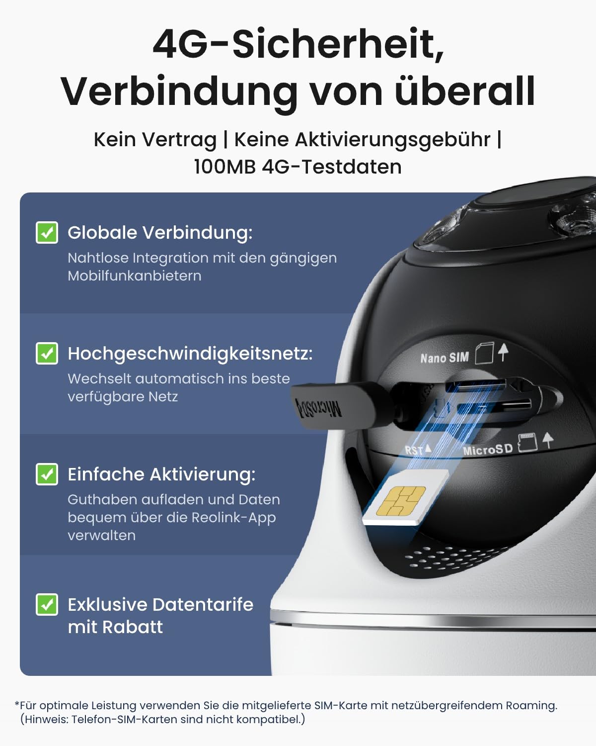 Reolink 3G/4G LTE Überwachungskamera mit SIM-Karte, 5MP 355°/140° PTZ Solar Kamera Outdoor, Farbnachtsicht, Personen/Tiererkennung, Alarmfilterung, Standalone, Go PT Plus+Solarpanel+32GB microSD