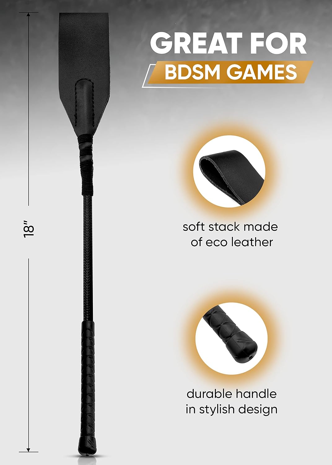 RIDIN Crop for Sex Play BDSM Spanking Crop 18" inch Adult Sex SM Paddle Whip Crop for Couples Roleplay Fetish Sex Toy Soft Faux Leather