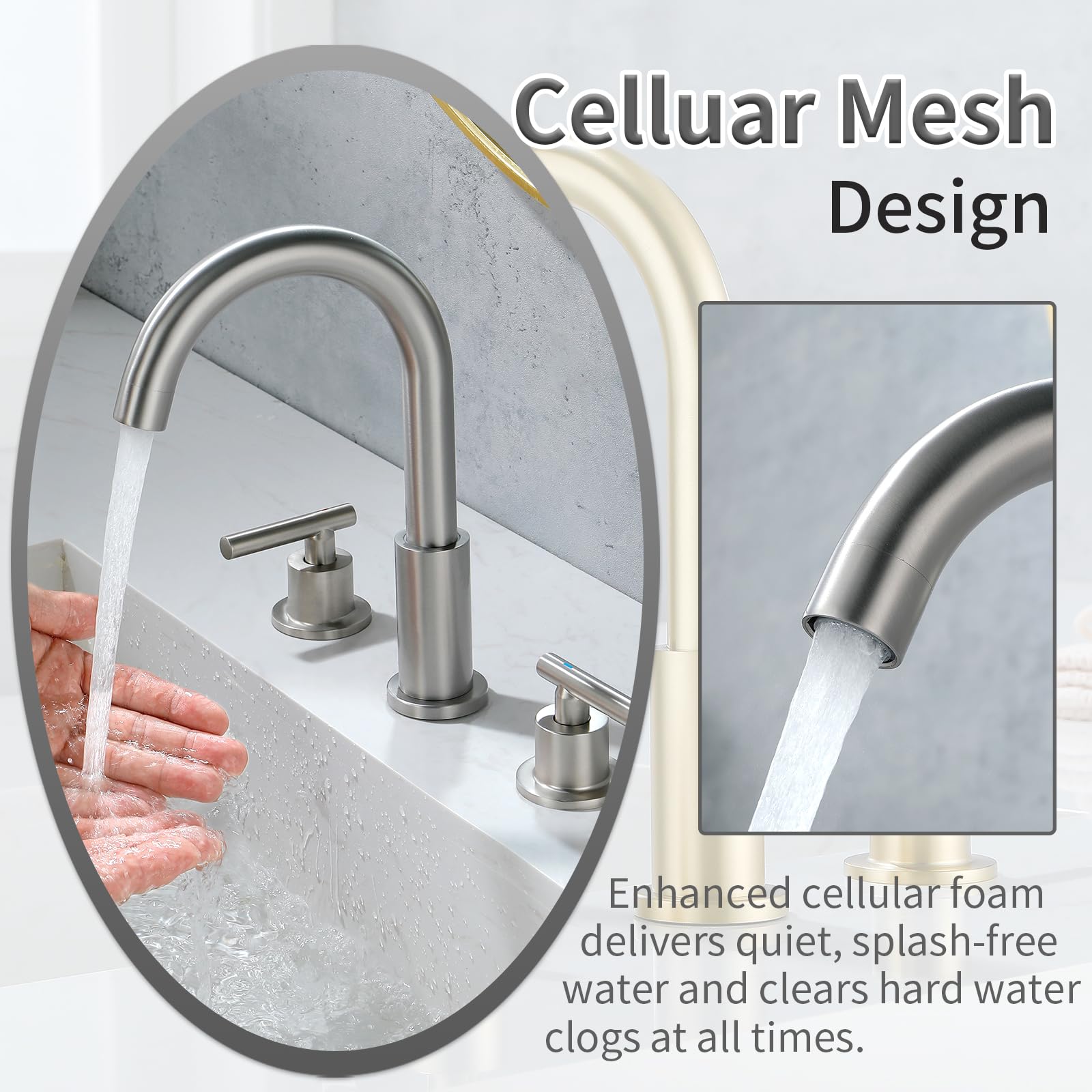 Rubinetti per lavabo da bagno in nichel spazzolato Rubinetto da bagno diffuso a 3 fori per lavello Rubinetto da bagno da 8 pollici con scarico pop-up Rubinetto a 2 maniglie