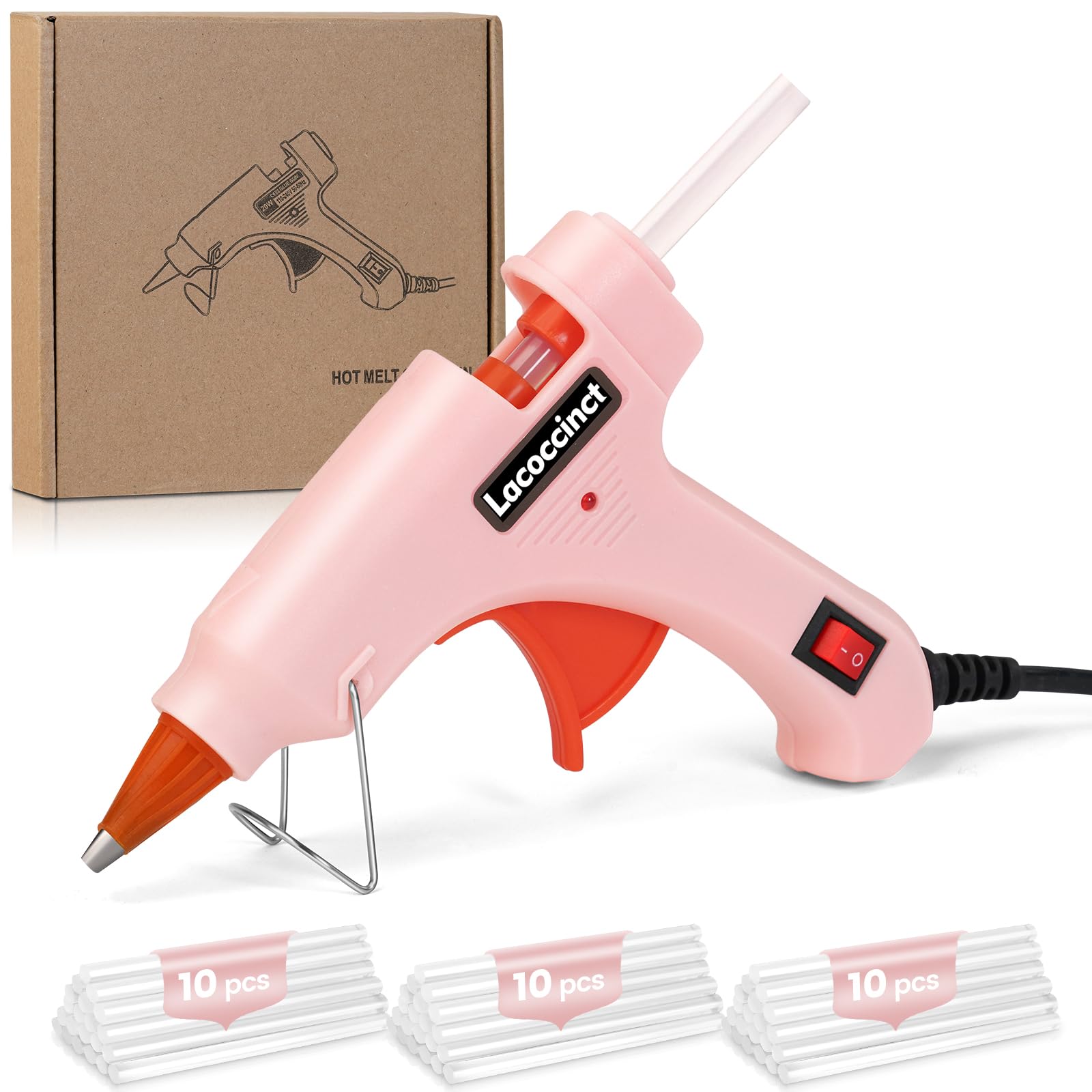 Mini pistola per colla a caldo, kit con 30 bastoncini di colla, preriscaldamento rapido per lavori scolastici, fai da te e riparazioni rapide a casa, 20 W, rosa
