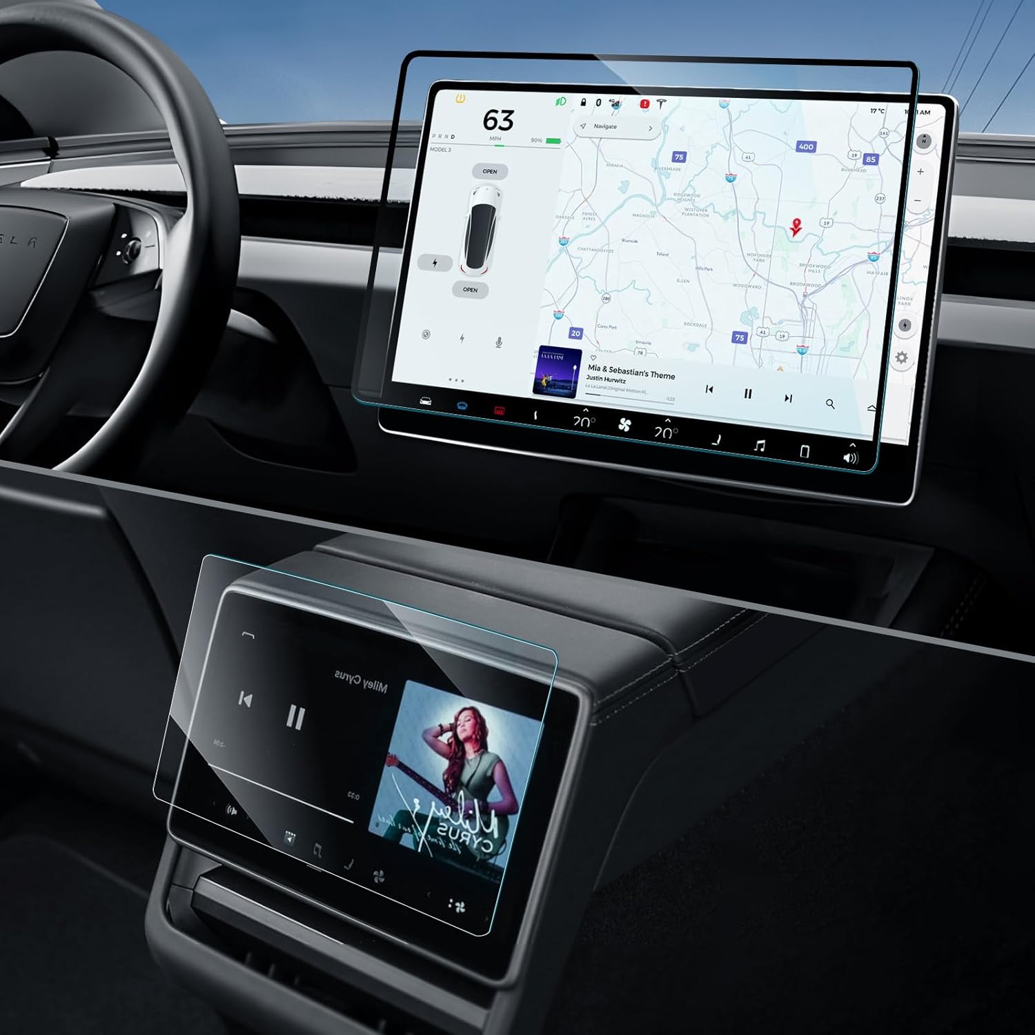 2 Pcs Screen Protector for Tesla Model Y 2025-2026 and Model 3 2024-2026, 15.4″ Screen and 8″ Rear Screen, 9H Tempered Glass Anti-Glare and Anti-Fingerprint Tesla Accessories