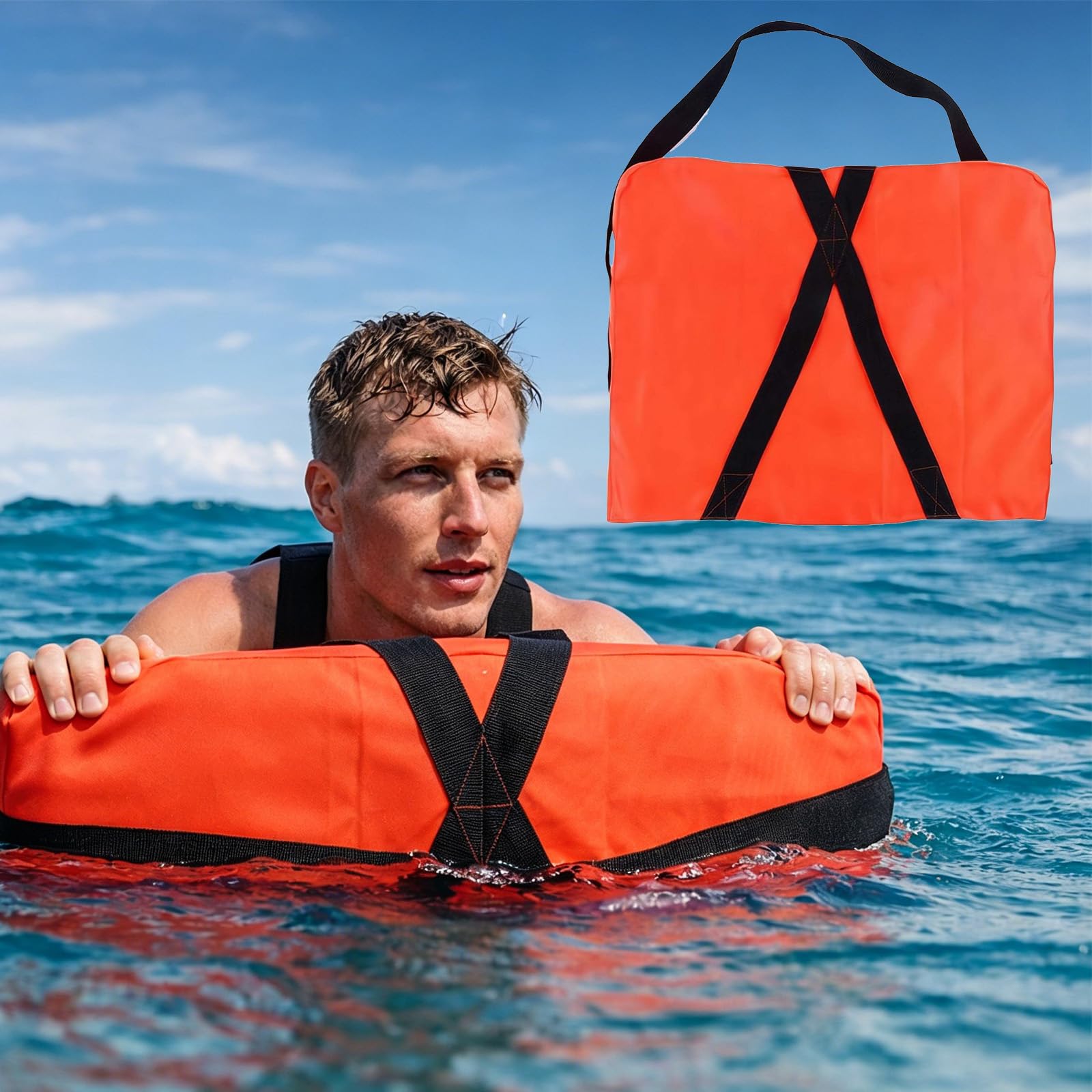 Throwable Flotation Cushion,Emergency Marine Foam Flotation Throwable Device,13.7"x17.7"x2.3",Portable Waterproof Marine Throw Cushions,Swimming Aid Float for Fishermen Kayakers Water Sports (B)