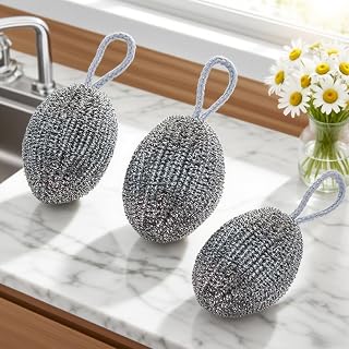 3 Pack Stainless Steel Scrubbers for Kitchen and Household Dish Cleaning