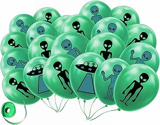 YiiiGoood 20 Pack 12 Inch Inflatable Alien Latex Balloons UFO Balloons Area 51 Say Hello to Humans Outer SpaceÂ Balloons for Baby Shower First Birthday Party Decorations Supplies