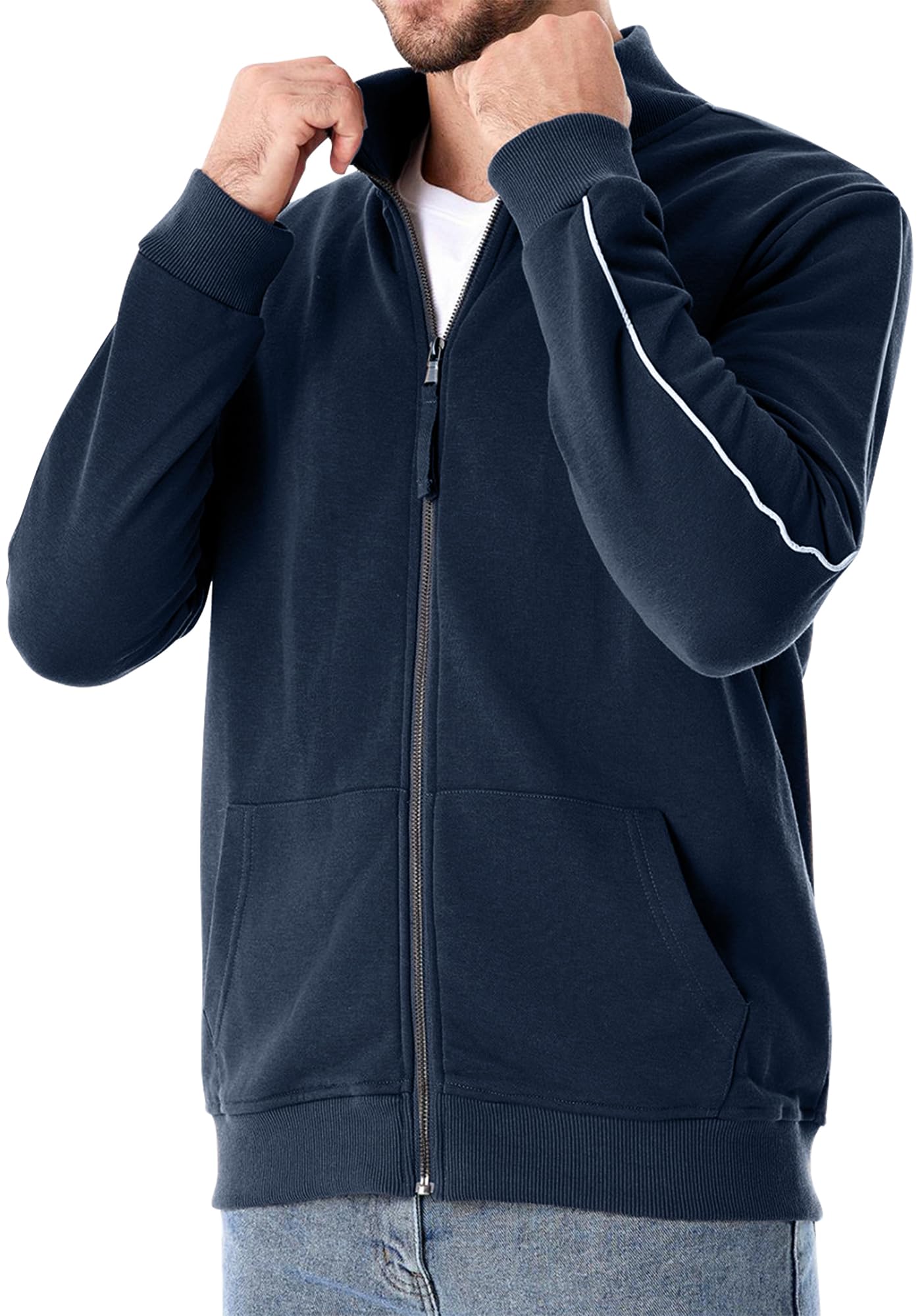 KEOYA Men's Long Sleeve Sport Jacket Stand Collar Zipper Casual Jacket Cardigan Jacket with Pockets Blue M