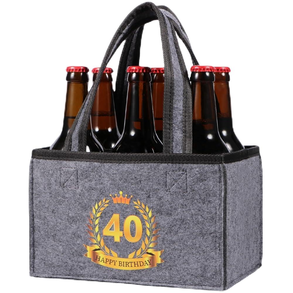 trabag Funny 40th Birthday Gifts for Men, 6-Bottle Beer Carrier, Mens 40th Birthday Presents Ideas for Dad Husband, Father's Day - Reusable Felt Bottle Bag for Party Picnic BBQ — image 1