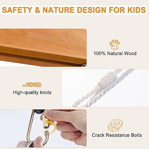 Miniatura 3 de ROBUD Juegos de columpios de madera 3 en 1 para patio trasero, juegos de columpios de bricolaje con columpio de árbol y 2 columpios para niños,