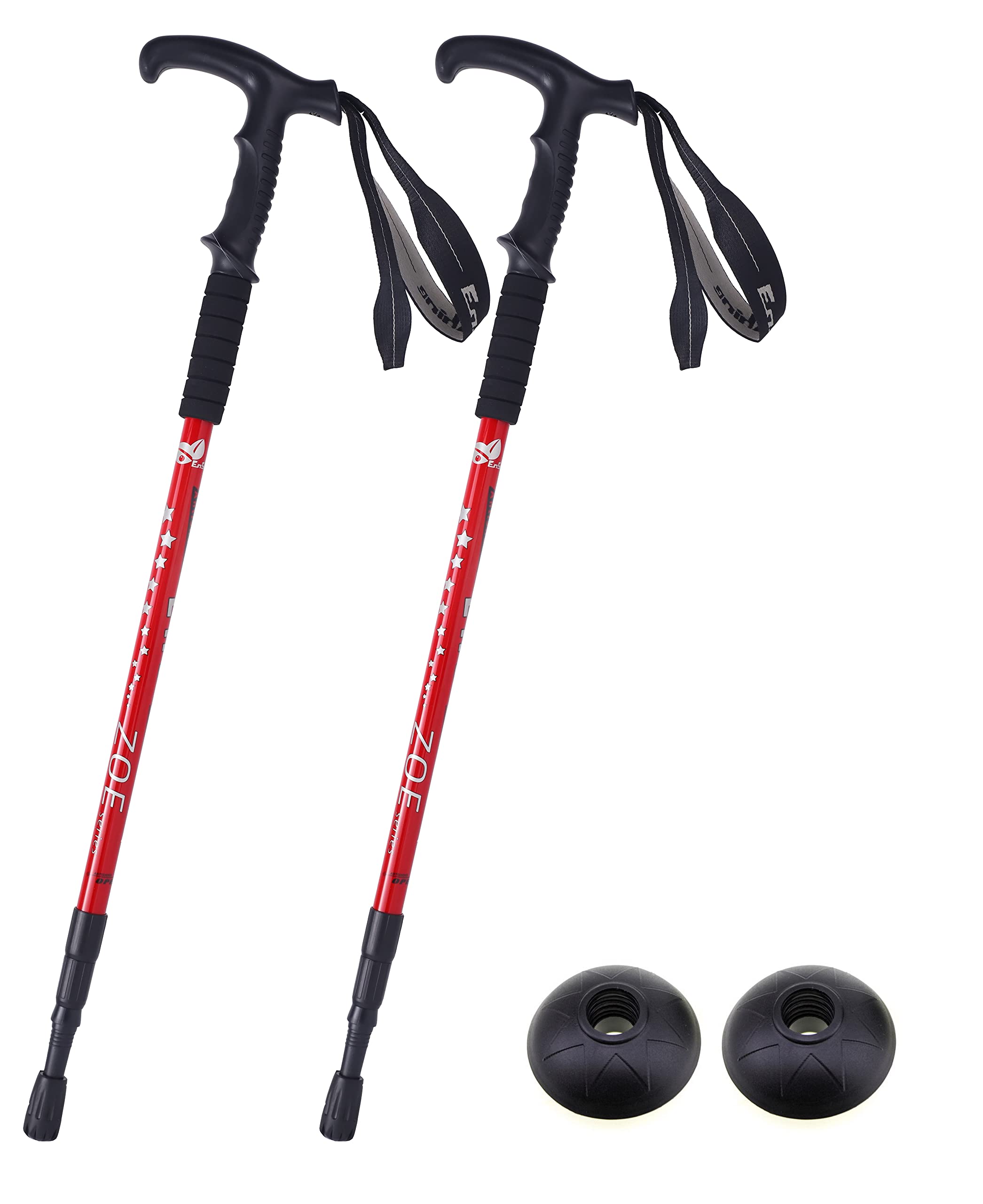 Enshine 65CM to 135CM Antishock With Handle Trekking Walking Hiking Stick Pole (Red)