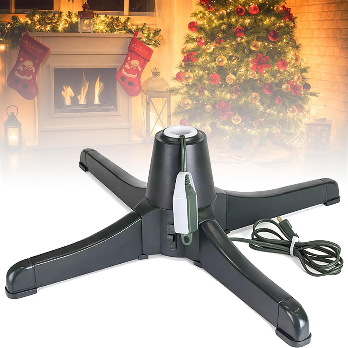 Soporte Giratorio para árbol De Navidad De 360°, Soporte Eléctrico Ajustable para árbol De Navidad Artificial para árboles De hasta 7.5 Pies Y 80 Libras, Soporte De Base Giratorio De 360 ​​Grados