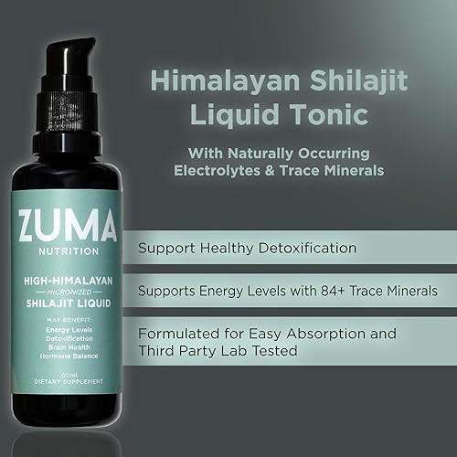Miniatura 2 de Zuma Nutrition Tónico líquido Shilajit del Himalaya, vegetariano, hecho con shilajit silvestre y minerales oceánicos, suplemento mineral para apoyo