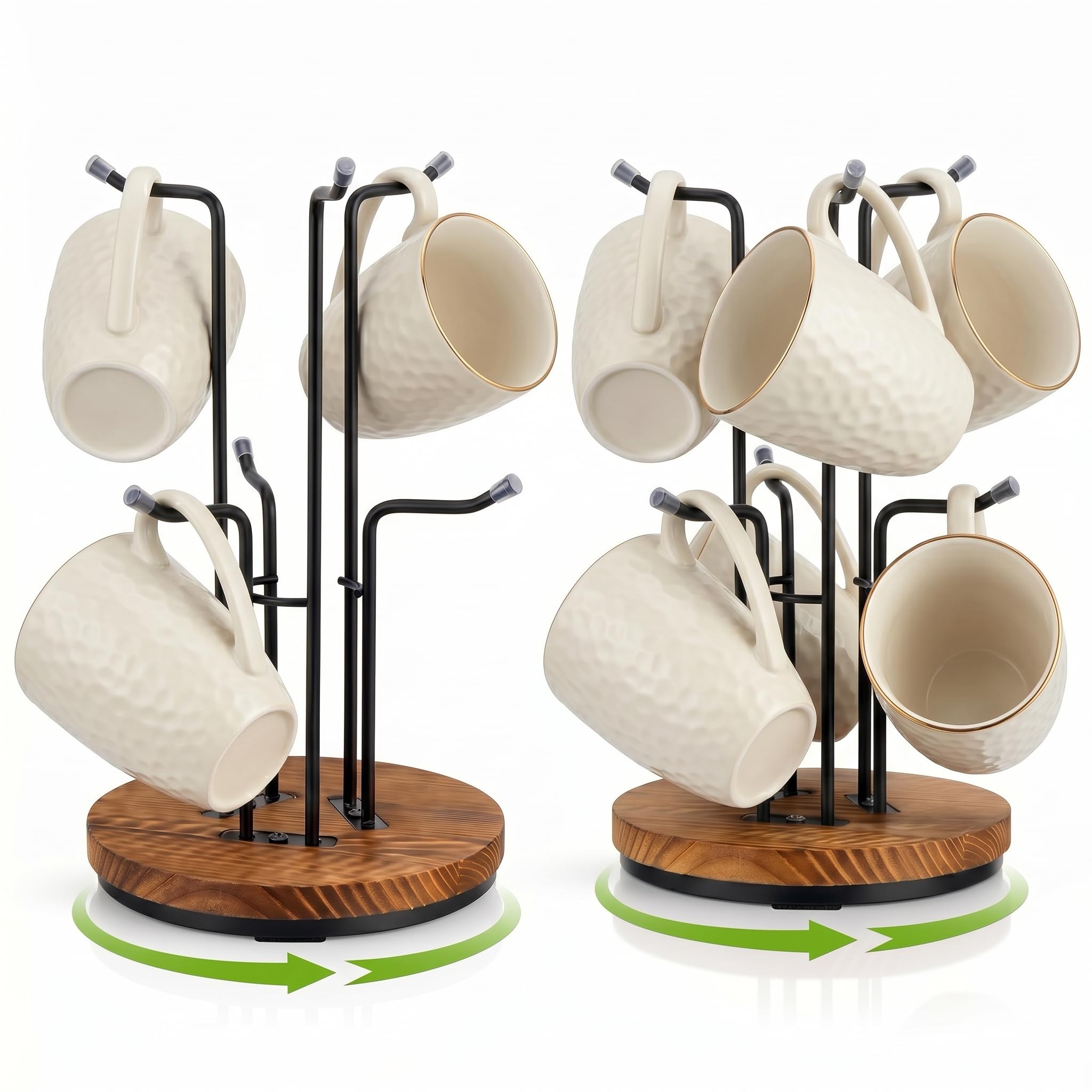 Photo 1 of 2 Pack 360° Rotating Large Mug Tree for Counter, Coffee Mug Holder with 6 Hooks, Cup Holder Stand for Countertop, Metal Cup Tree Rack with Weighted Wood Base, Kitchen Coffee Bar Decor Display