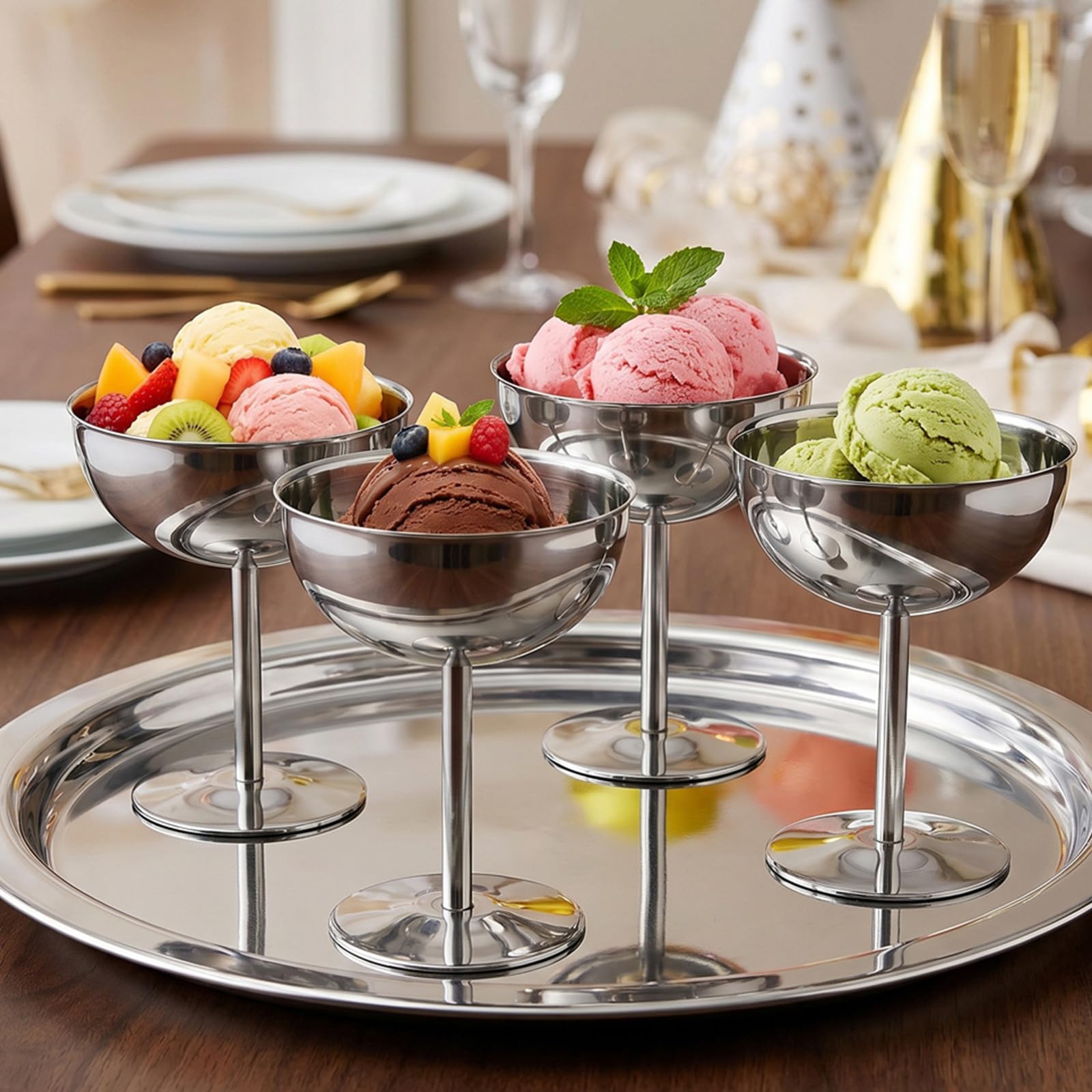Operitacx 4 coppette da dessert in acciaio inox, 250 ml, calici da dessert per matrimoni, parfait, mousse, altezza 11,4 cm, ciotole moderne per composta, ideali per San, compleanni e anniversari.