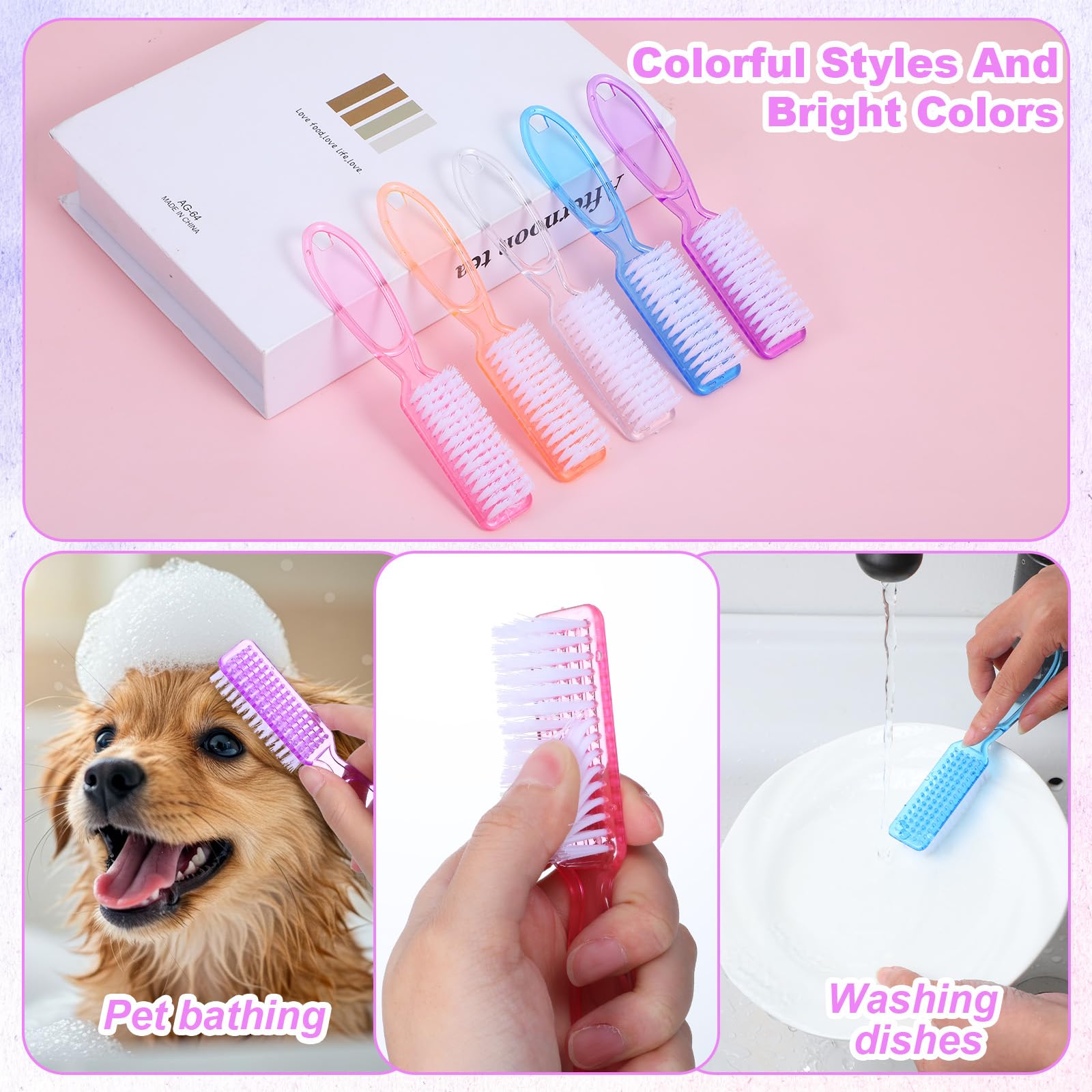 50 pennelli per la pulizia delle unghie, per manicure e pedicure, per la pulizia di unghie e piedi, strumenti di pulizia multiuso in 5 colori