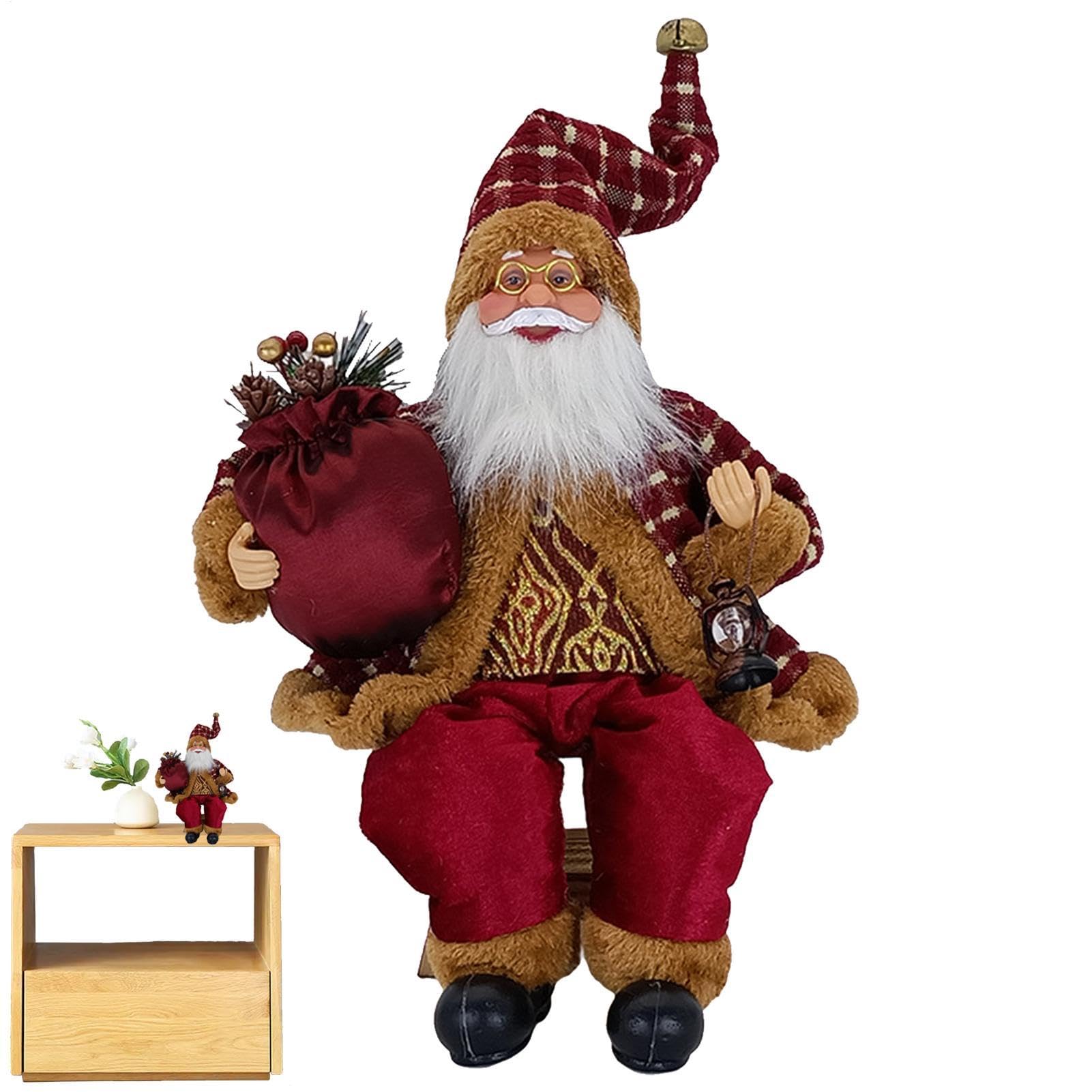 Genikeer 13.8 In Sitting, Small Sitting Down, Ornaments, Christmas Dolls With Present Bag For Window Table Home Display Christmas Partys Decor