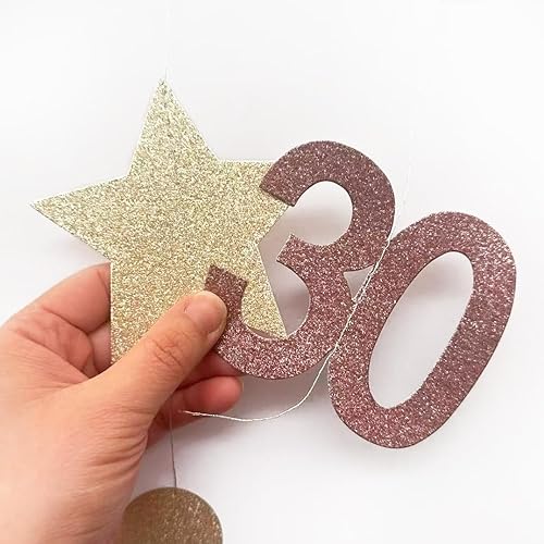 Miniatura 98 de Decoraciones de cumpleaños número 30 color azul aguamarina, guirnalda de estrellas con círculos y lunares metálicos para colgar en banderines, telón