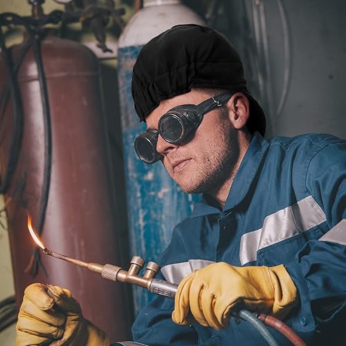 Miniatura 5 de Janmercy 2 gorras de soldadura para hombre, resistentes al fuego, de algodón, para soldar, forro de corona baja, elástico, 6 78-7 38 (clásico, negro