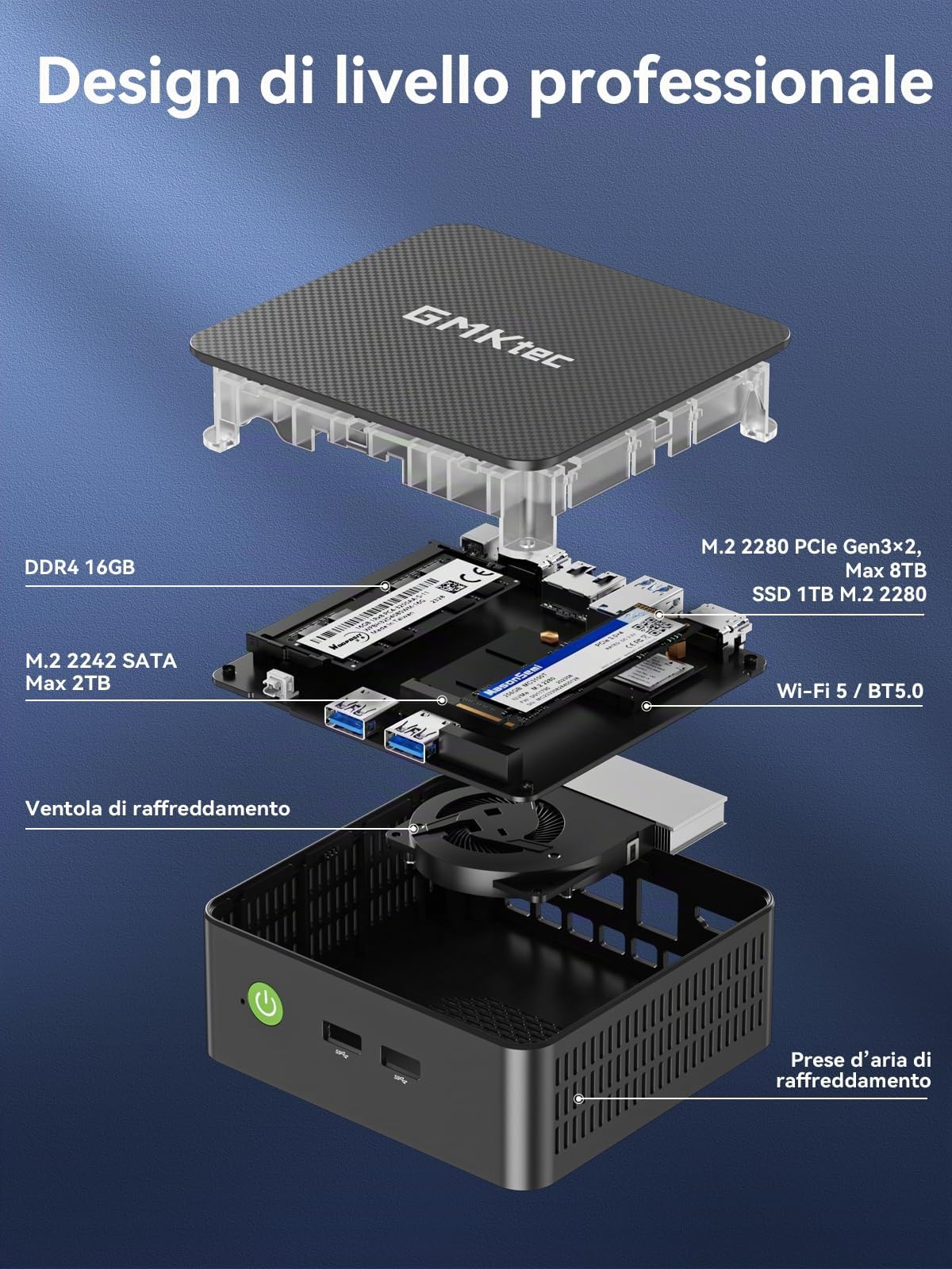 GMKtec Mini PC Intel 12.Gen N95 (Turbo 3.4 GHz), 8 GB RAM 2666 MHz + 256 GB M.2 SSD Computer Desktop, 3X USB 3.2/4K Dual HDMI Display/WiFi 5 BT5.0/RJ45 Ethernet Nucbox G3S