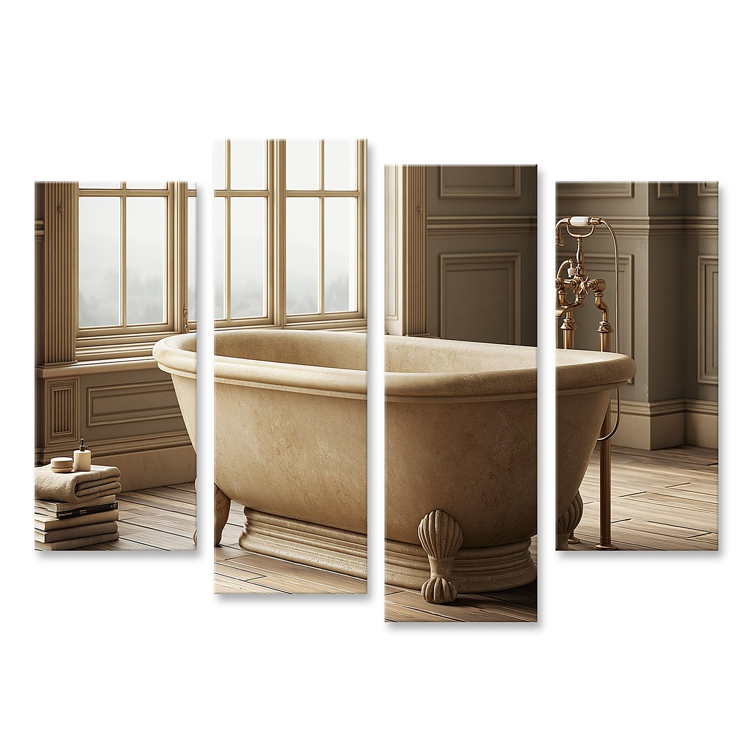 islandburner Cuadro sobre lienzo Elegante Bañera Independiente Mural Baño Lujo para los amantes de la relajación - 4 piezas