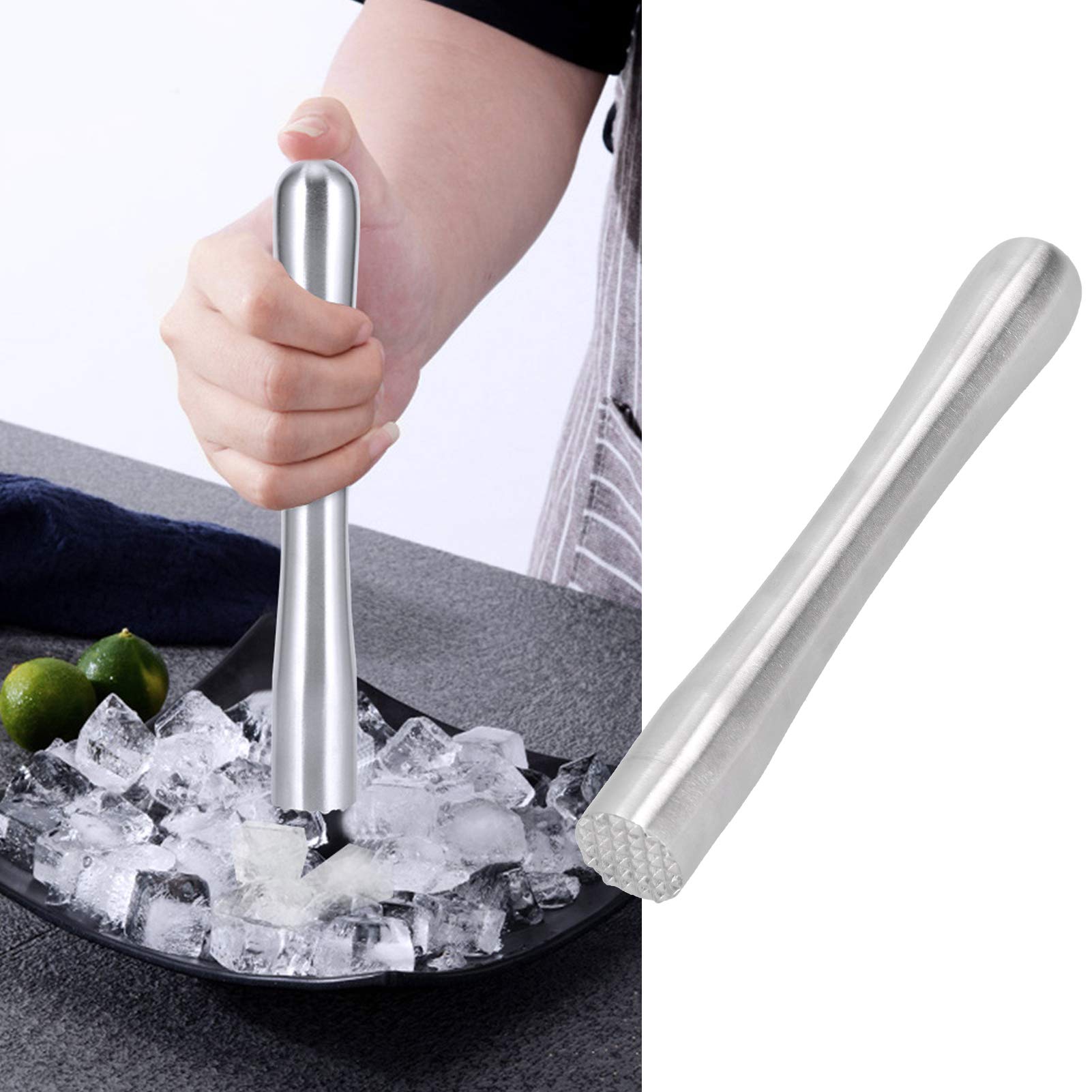 Stainless Steel Cocktail Muddler, Ice Crushing Rod, Muddler for Cocktails Barware Kitchen Tools DIY Bar Tool (Bold all steel model small size)