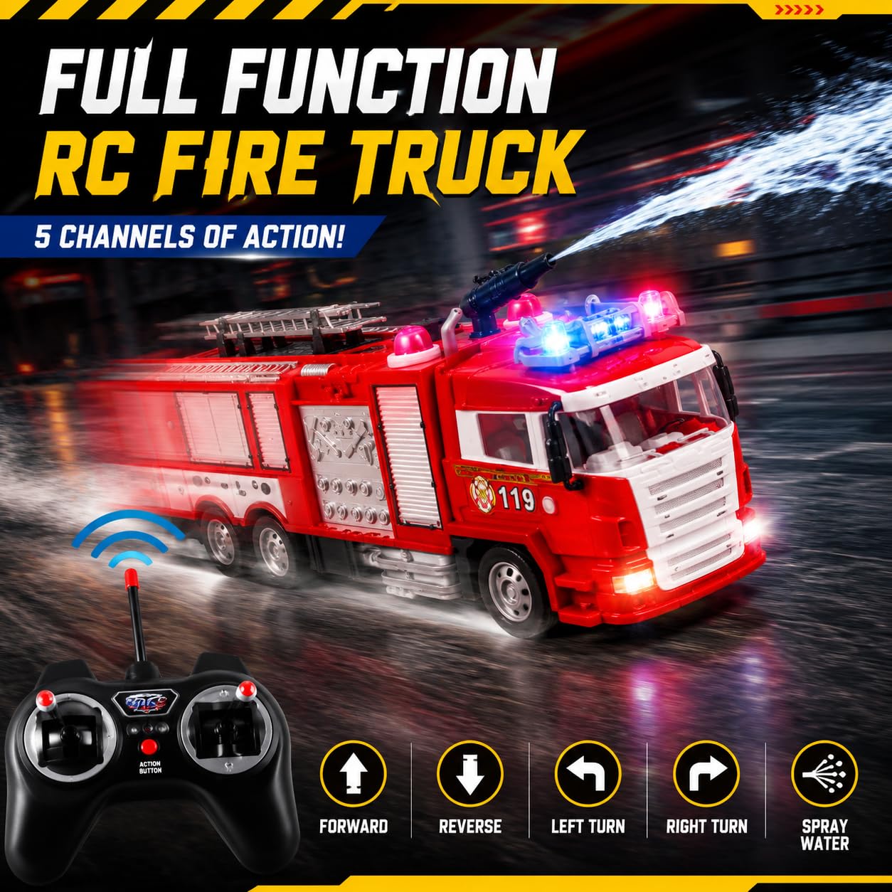 R/C Rescue Fire Engine Toy Truck - Radio Control RC Fire Truck