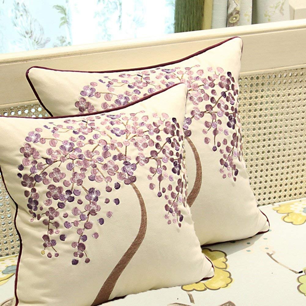 ZUODU2PCS 45cmx45cm Embroidered Cotton Linen Decorative Throw Pillow Cover Cushion Case Pillow Case - Money Tree (MoneyTree- Purple 2PC)