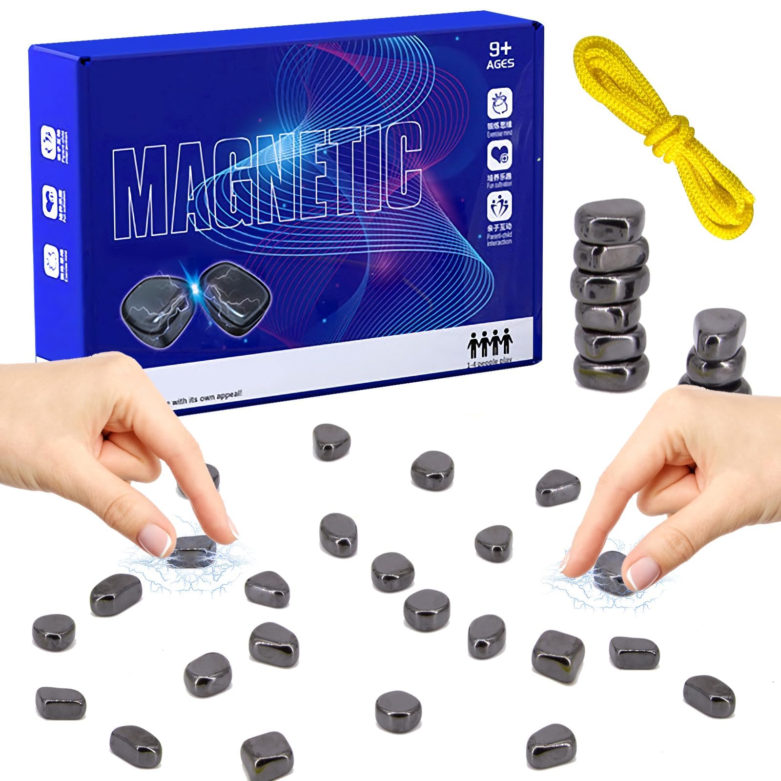 Magnetic Chess Game Stones, Magnet Chess Set, Magnets Battle Chess Board, Portable Checkers Games for Family Party and Travel (Rope style)