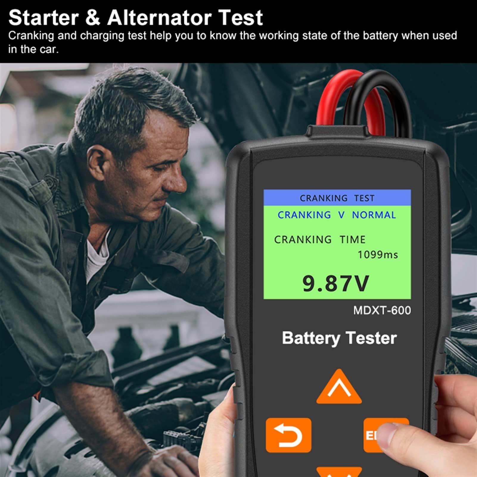 MDXT600 Tester akumulatora samochodowego 12V Testery wkładać kolorowe LCD ekran 40-2000 CCA. Alternator ładowania systemu i Cranking