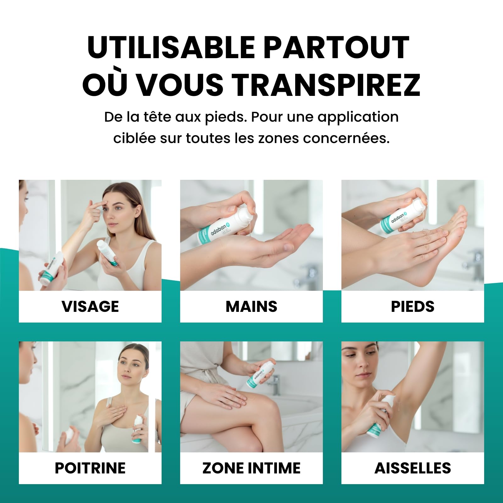Odaban Gel anti-transpirant 50 ml contre les mains moites, les pieds et la transpiration du visage | Contre les odeurs d'aisselles