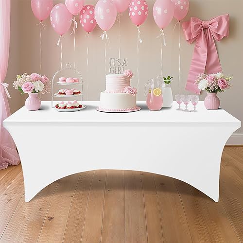 Miniatura 28 de Smiry Paquete de 2 manteles de elastano de 6 pies, elásticos ajustables, lavables y sin arrugas, rectangulares para mesa de patio, para exteriores,