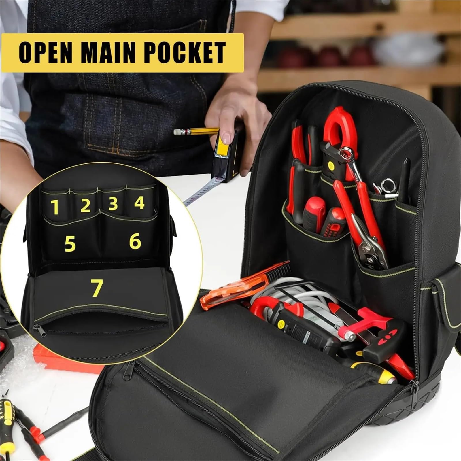 Organizador Herramientas Mochila para herramientas, resistente, impermeable, organizador para electricista, portátil, bolsa completa para guardar herramientas