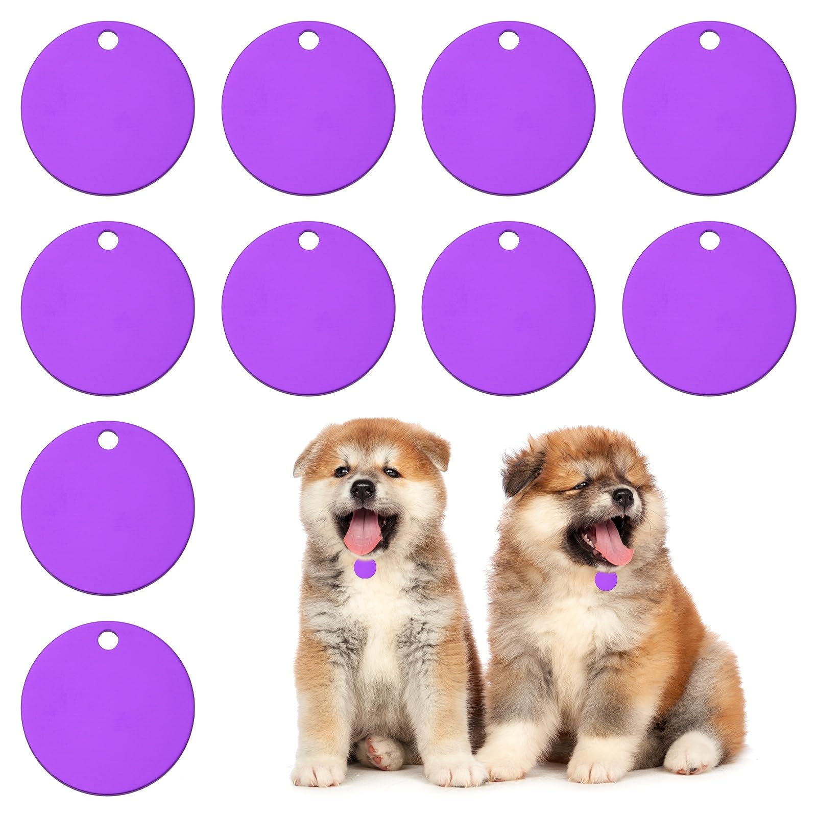 PATIKIL 35mm Blanks Dog Pet Tags, 10Pcs Round Aluminum Blanks Engraving Tags for Carving Names Phone Numbers or Other Information Pendants, Purple