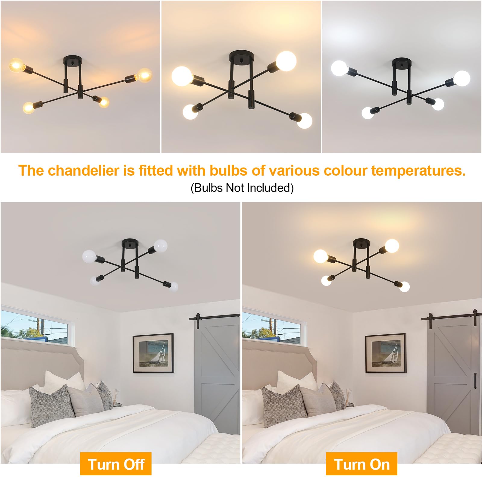 GOECO Lámpara de Techo Industrial Vintage E27 Base 4 Luces Plafón de techo Para salón dormitorio comedor despacho Negro | Leroy Merlin