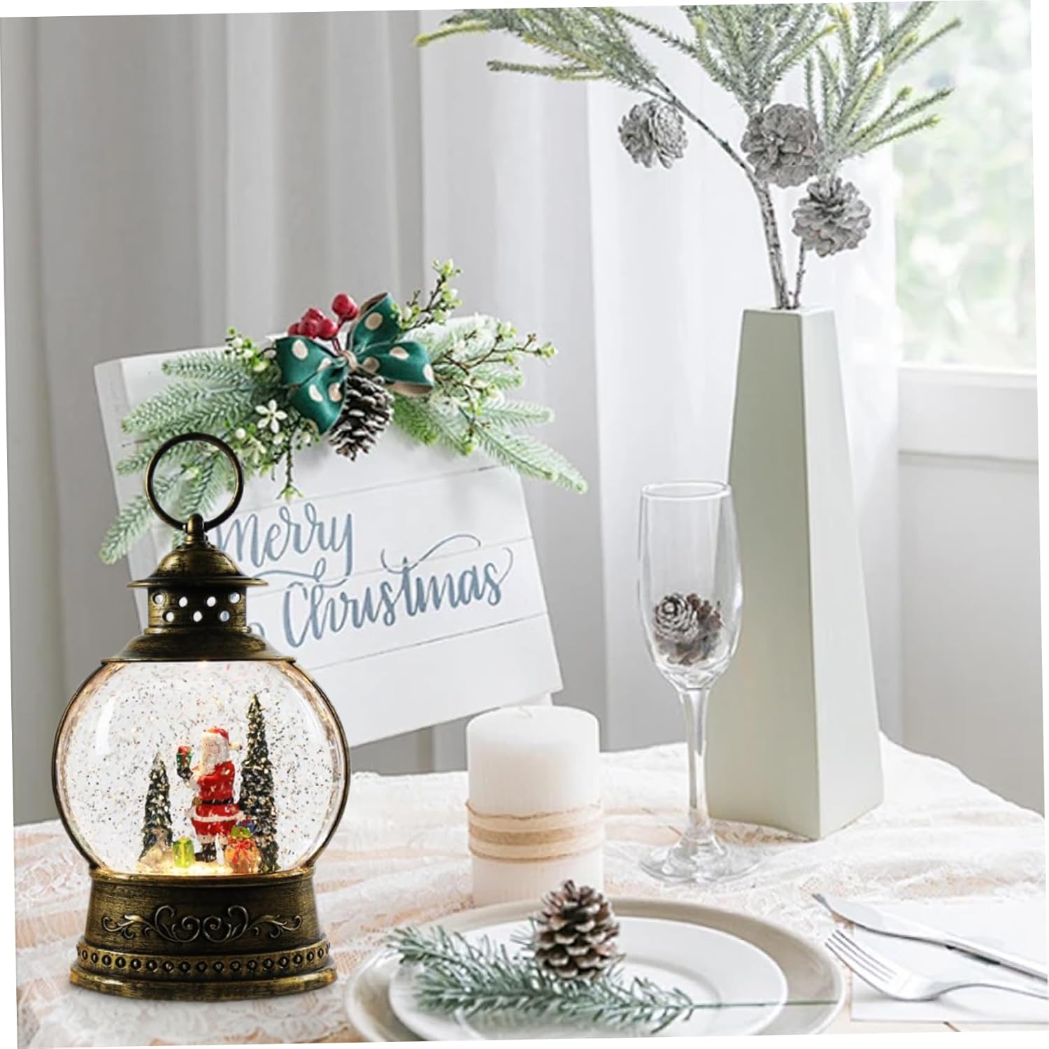 Christmas Snow Globes Light Up Santa Snow Globe with Handle & Music Battery/USB Powered Christmas Music Box for Home, Party, Gifts