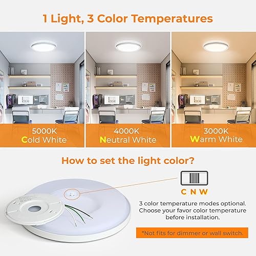 Miniatura 2 de BLNAN Lámpara LED de techo empotrada, 9 pulgadas, 18 W, 3000 K4000 K5000 K, lámpara de instalación fija cableada, lámpara blanca redonda ultrafina