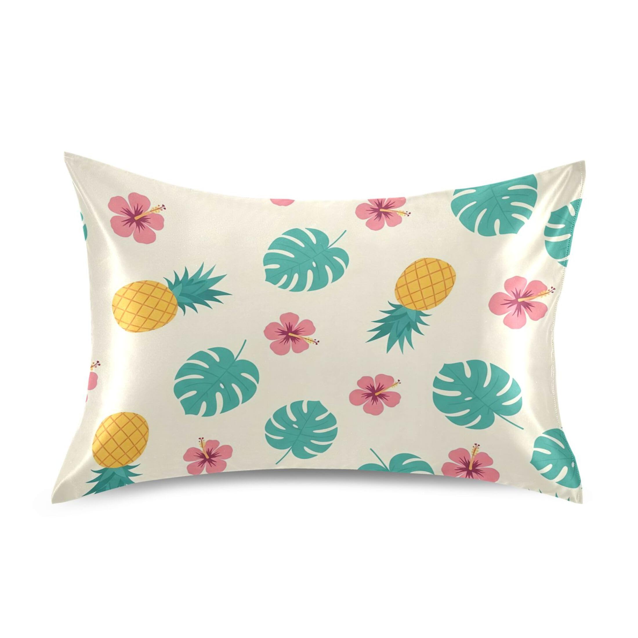 Fuauuyl Pillowcase Queen Size 20x30 in, Pineapples Monstera Leaves Soft Breathable Satin Pillow Case for Hair and Skin with Envelope Closure Wrinkle-Free