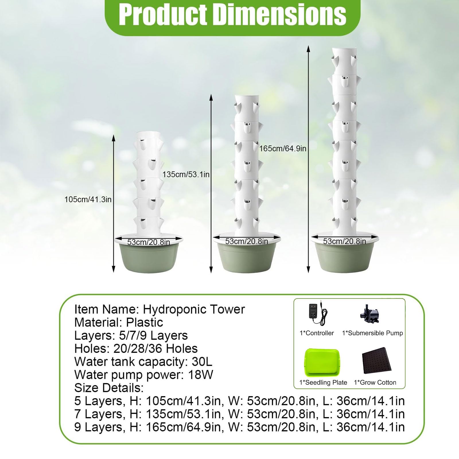 Sistema de cultivo hidropónico, torre vertical, aeroponía automatizada, jardín interior con bomba de riego automático, kit de jardín de hierbas para el hogar