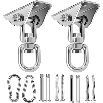 Ceiling Hook Hanging Chair Swing Suspension with Screw 450 kg Capacity Stainless Steel 360  Rotation for Hanging Chair Hammock Punch Bag Sling Trainer Yoga Towel Awning Nest Swing Seat Swing Pack of 2