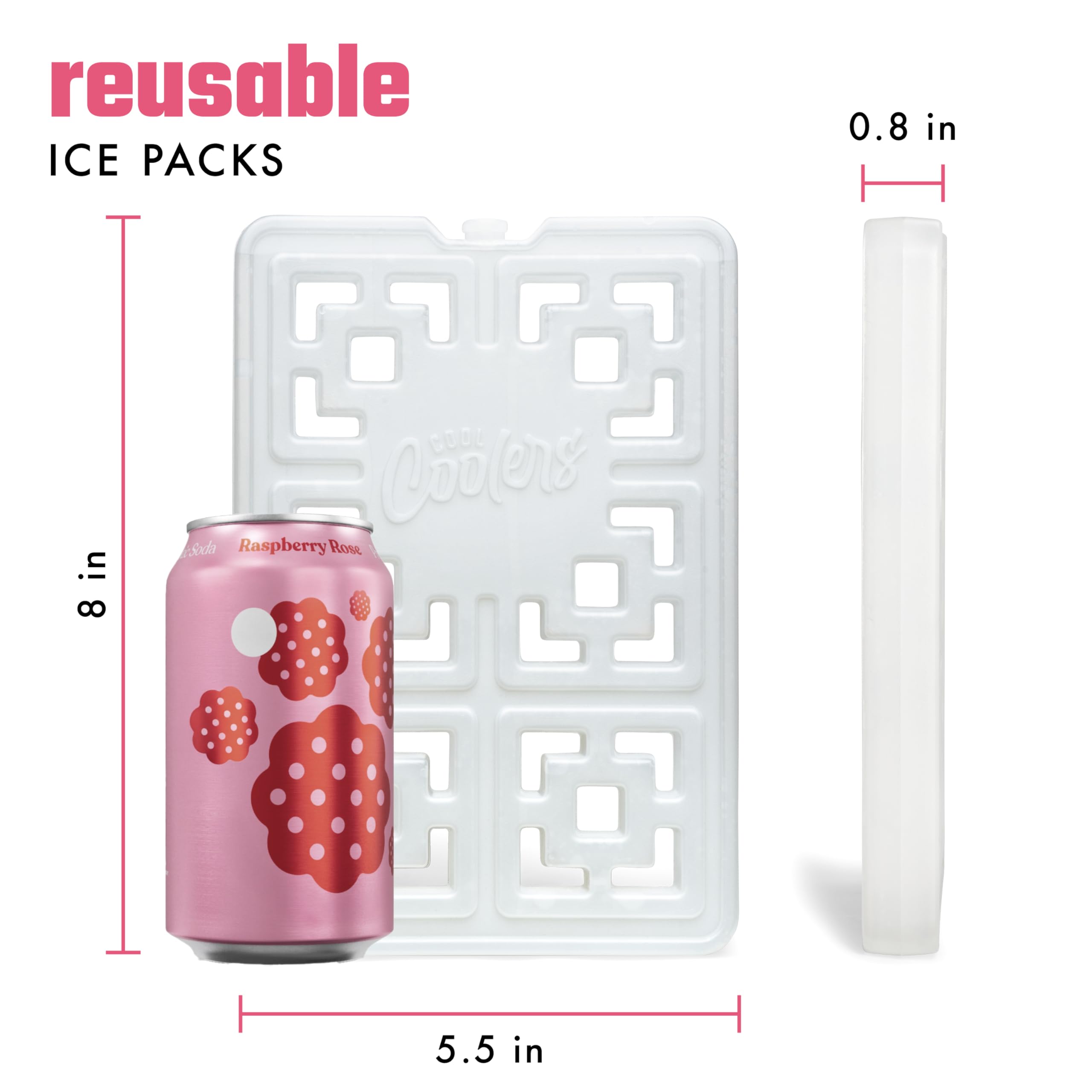 Cool Coolers By Fit Fresh, Fashion Reusable Ice Packs For Lunch Bags & Coolers, White, 6PK