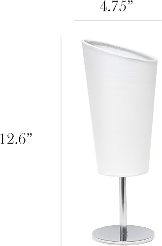 Miniatura 3 de Simple Designs LT2061-WHT Mini lámpara de mesa con pantalla de tela en ángulo cromado, color blanco