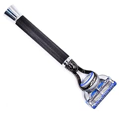 Parker Deluxe Black Fusion-Compatible Razor 6 Heavyweight Textured Handle Free Gillette Fusion Blade Premium Mens Shaving Tool