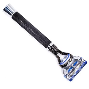 Parker Deluxe Black Fusion-Compatible Razor 6 Heavyweight Textured Handle Free Gillette Fusion Blade Premium Mens Shaving Tool