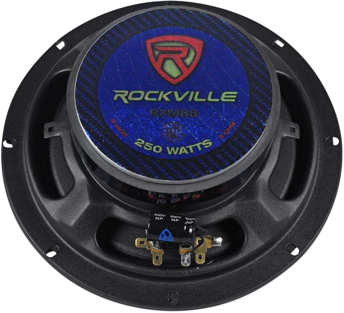 Rockville RXM88 8 in 250-Watt Peak/125-Watt RMS 8 Ohm Mid-Bass Midrange Driver Speaker, Kevlar Cone, 102 dB Sensitivity, for Car Door Installations, 8-piece