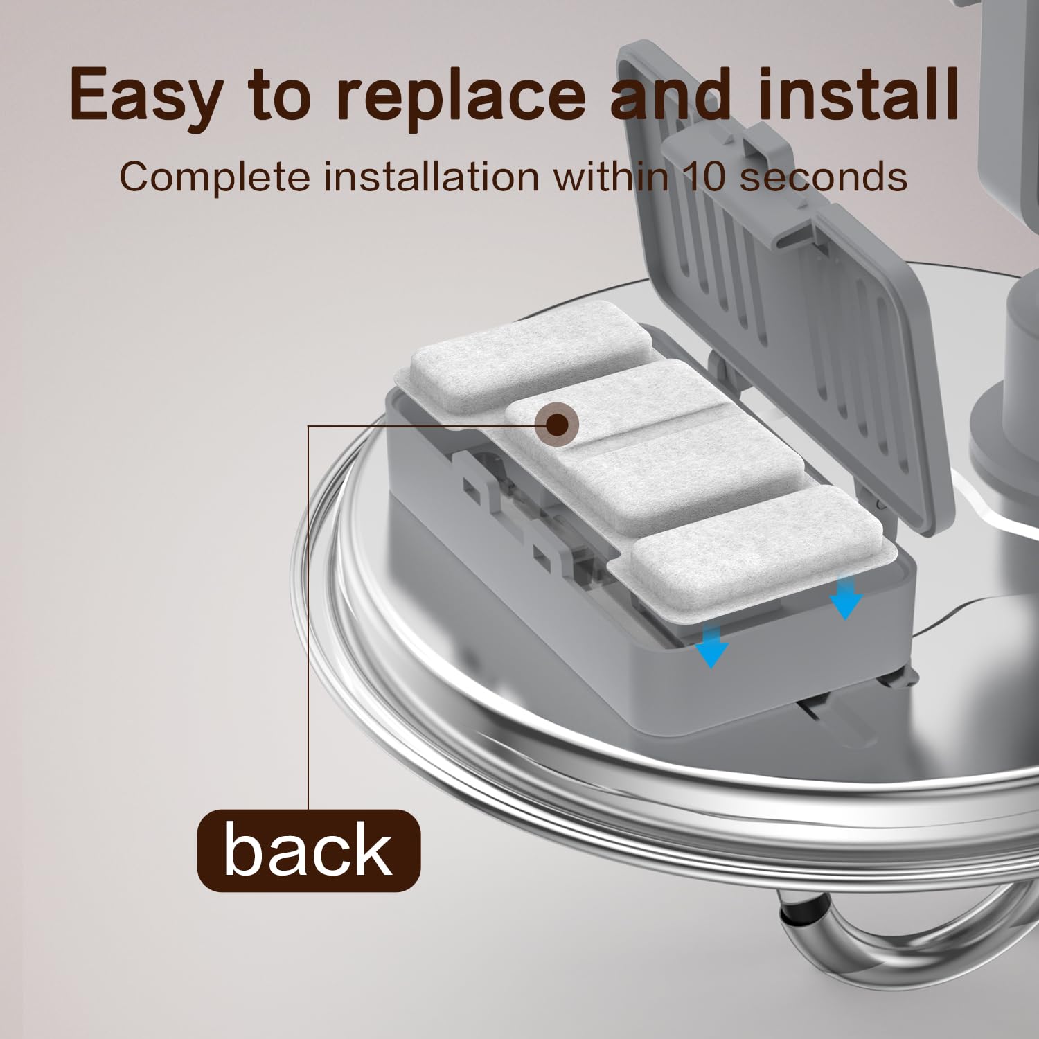 Cat Water Fountain Filter for 108oz/3.2L Stainless Steel Automatic Cat Fountains,Pet Water Dispenser Filter Replacement,Contains 8 Filters and 4 sponges - image 5