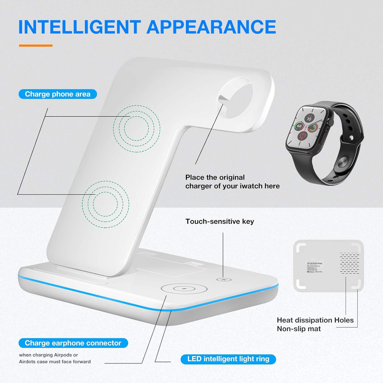 Wireless Charging Station, 3 in 1 Qi Charger for Apple Watch 1/2/3/4/5/SE/6 Airpods 2/pro Wireless Charger for iPhone 12/11/11 Pro/11 Pro Max/XS Max/XS XR Plus: Electronics