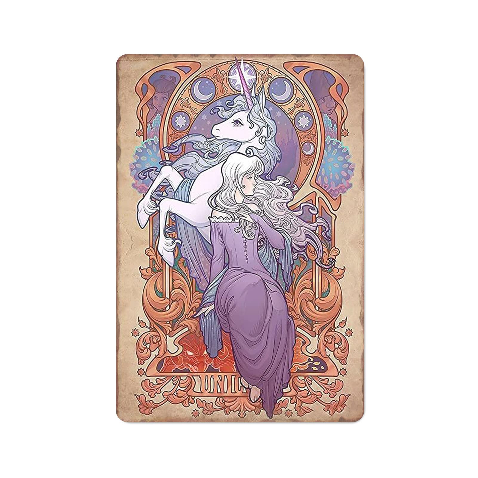 Metal Tin Sign Vintage Lady Amalthea Last Unicorn Garage Diner Cafe for Home, Living Room, Garden, Bedroom, Office, Hotel, Cafe and Pub Wall Decor 8x12inches